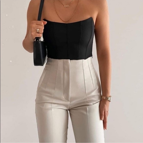 Zara * high waisted cream pants bloggers favorite - Picture 2 of 16